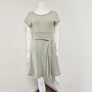 Toad & Co Cue Dress Size M Green Stripe Faux Wrap Side Tie Womens Organic Cotton